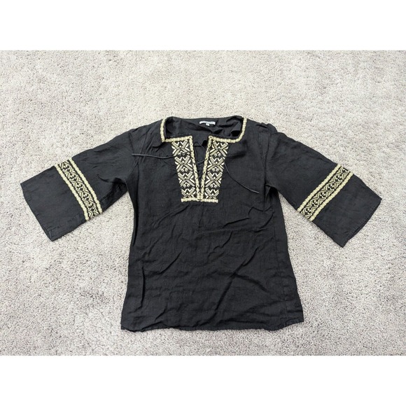 Anne Klein Retro Top Blouse‎ Womens PL Drawstring 3/4 Sleeve Embroidered - Picture 1 of 7
